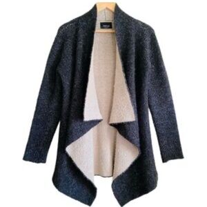 Zara Knit Grey Draped Lapel Open Wool Blend Cardigan Sweater Women's Siz…